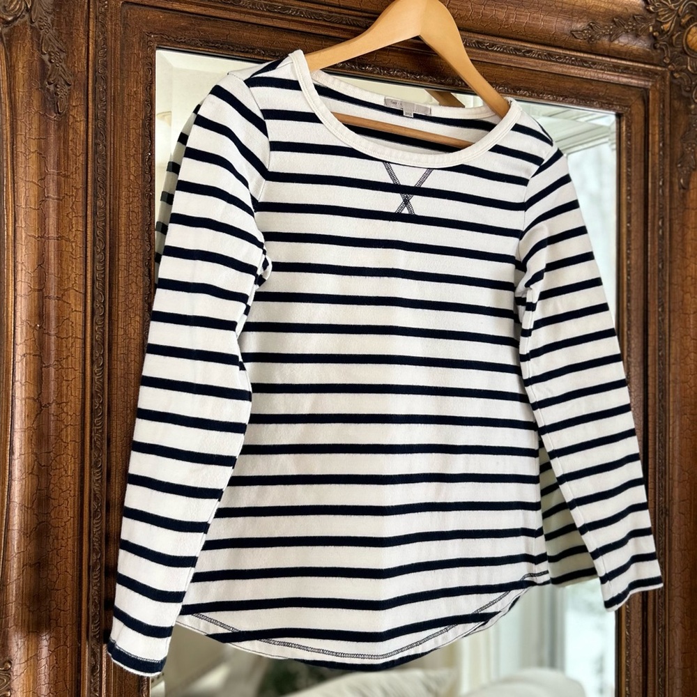 GAP Nautical Women's Pullover Striped Shirt Top White & Navy Long Sleeves Small - Picture 2 of 11